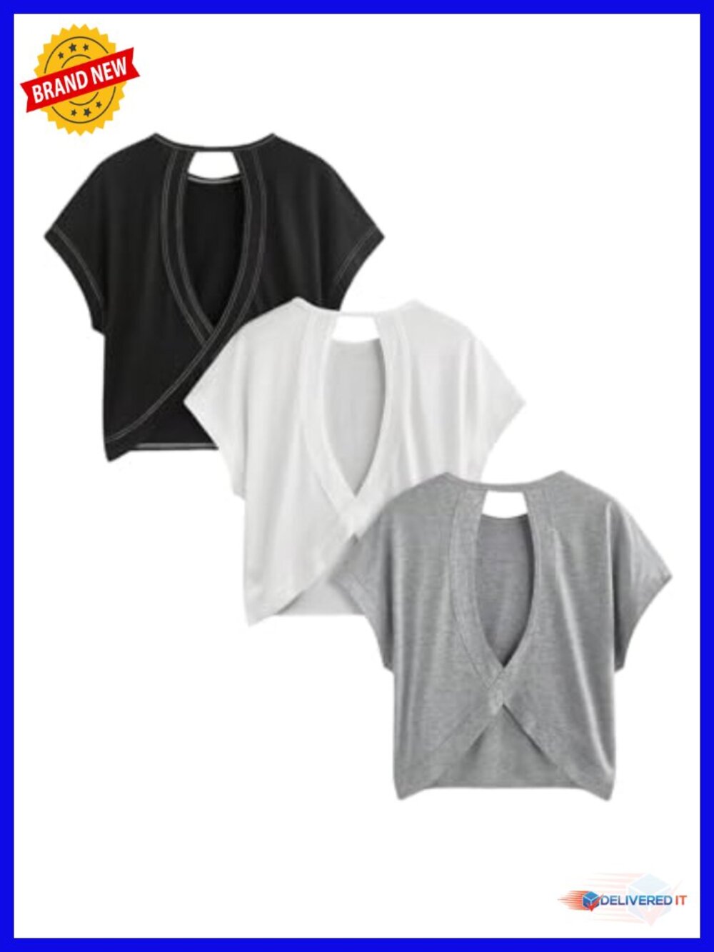 3 Pack Open Back Criss Cross Cut Out Short Sleeve Tee Tops